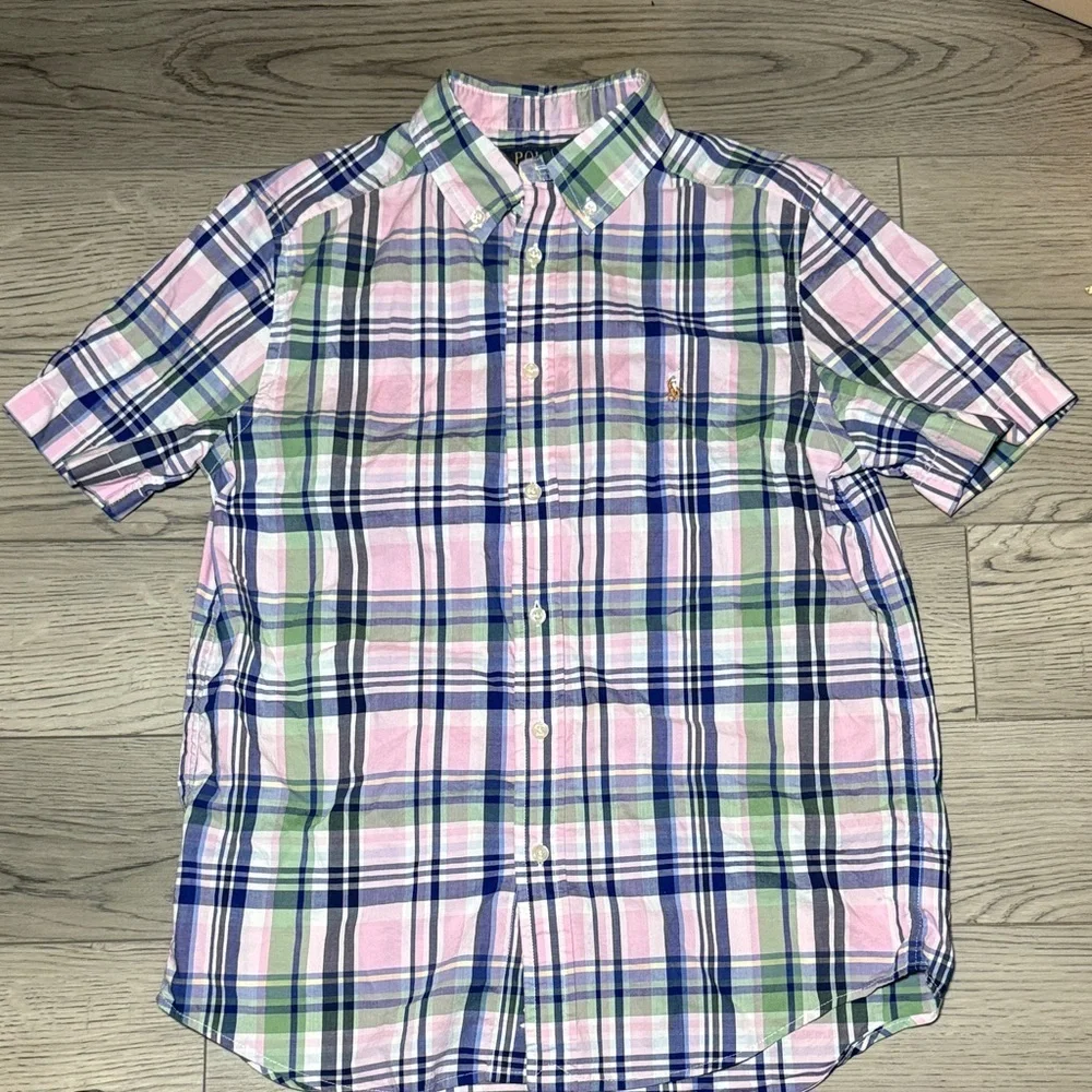Polo Ralph Lauren Boys Short Sleeve Button Up Plaid Shirt Large 14-16